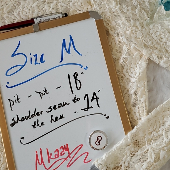 LOVE MY SEAMLES Cream Ivory Lace long sleeve gray trim top Med kinda sheer - Picture 5 of 6